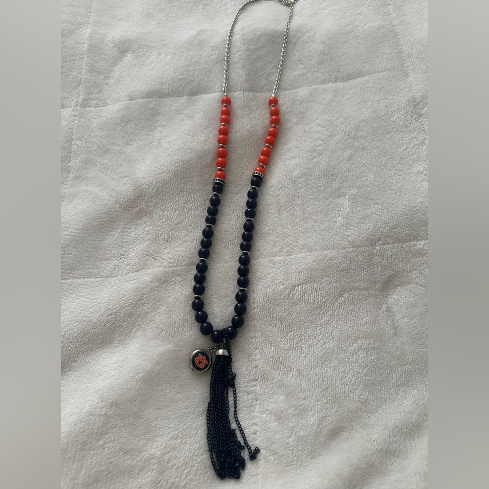 Blue and Orange Auburn Beaded Necklace Long with Tassle